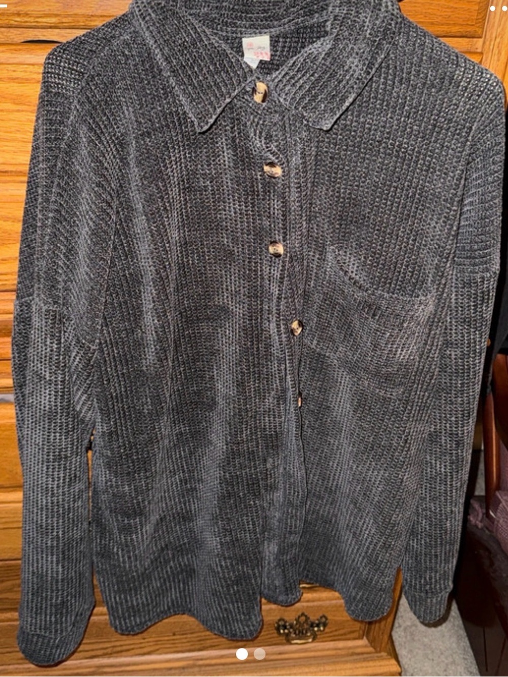 Classic Women's Gray Ribbed Button-Up Sweater 1XL